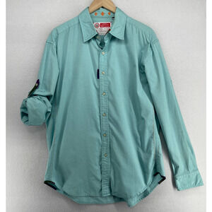 ROBERT GRAHAM FRESHLY LAUNDERED Shirt Mens XL Button Up Roll Tab Sleeve Green